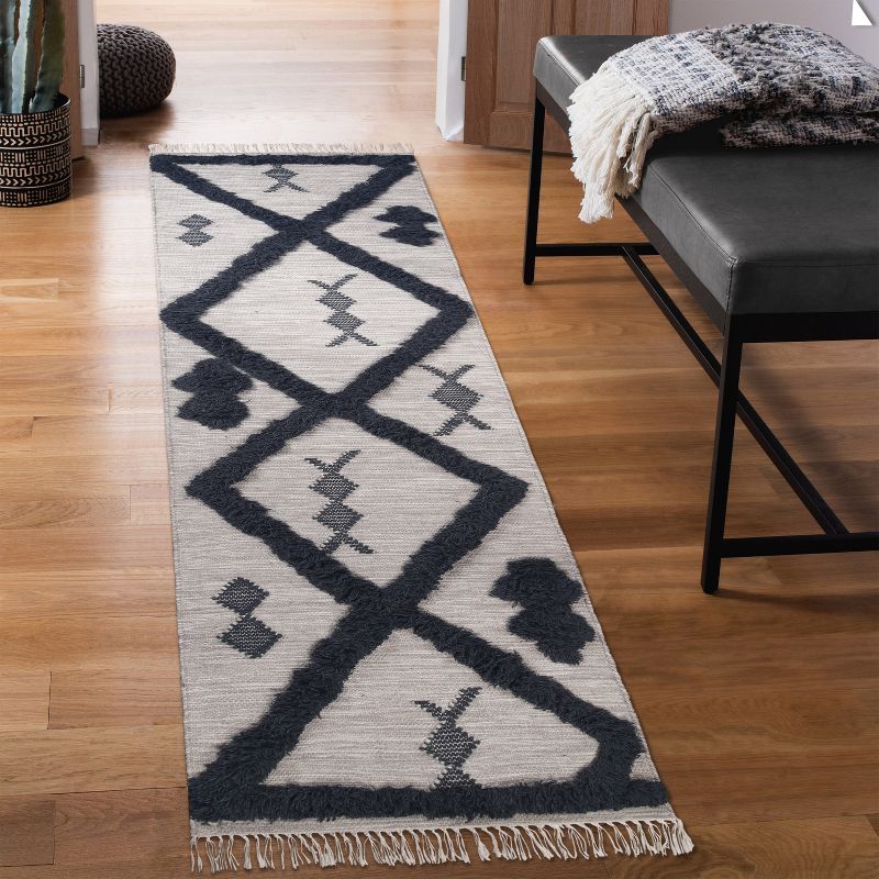 Bohemian Modern Farmhouse Trellis Handmade Wool Indoor Area Rug with Cotton Backing and Fringes by Blue Nile Mills, 2 of 6