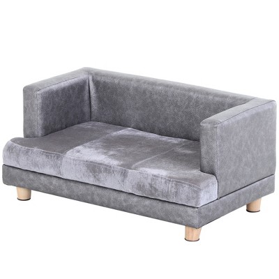 Small Gray Faux Leather and Fuzzy Dog Sofa Bed