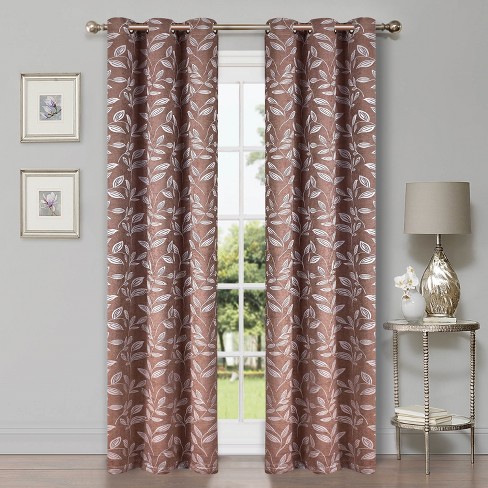 Modern Bohemian Leaves Blackout Curtain Set With 2 Panels And 6