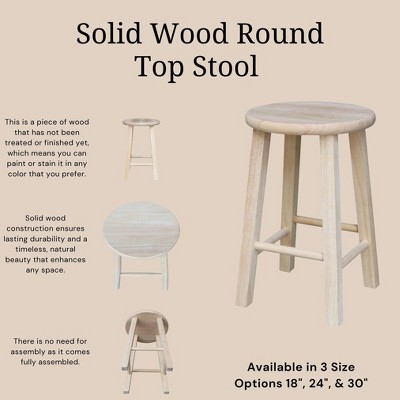 Elegant White Solid Wood 18" Round Top Backless Stool
