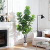 Artificial Fiddle Leaf Fig Tree Potted- 7Ft Faux Ficus Lyrata Trees Fake Fig Silk Tree in Pot, Outdoor Tall Artificial Plants Potted for Home Decor - 3 of 4