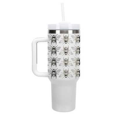 Elanze Designs Honey Queen Bumble Bee Hive 40 oz. Stainless Steel, Large Water Bottle Coffee Mug, Spill & Leak Resistant, Thermal Travel Tumbler with