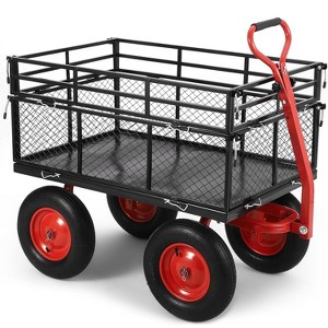 Steel Dump Utility Garden Cart, Metal Garden Cart with 180° Swivel Handle Cart and Removable Sides, for Outdoors, Gardening, Farms - 1 of 4