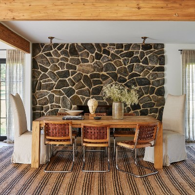 Sandy Natural Square Striped Jute Area Rug, 8' x 8'
