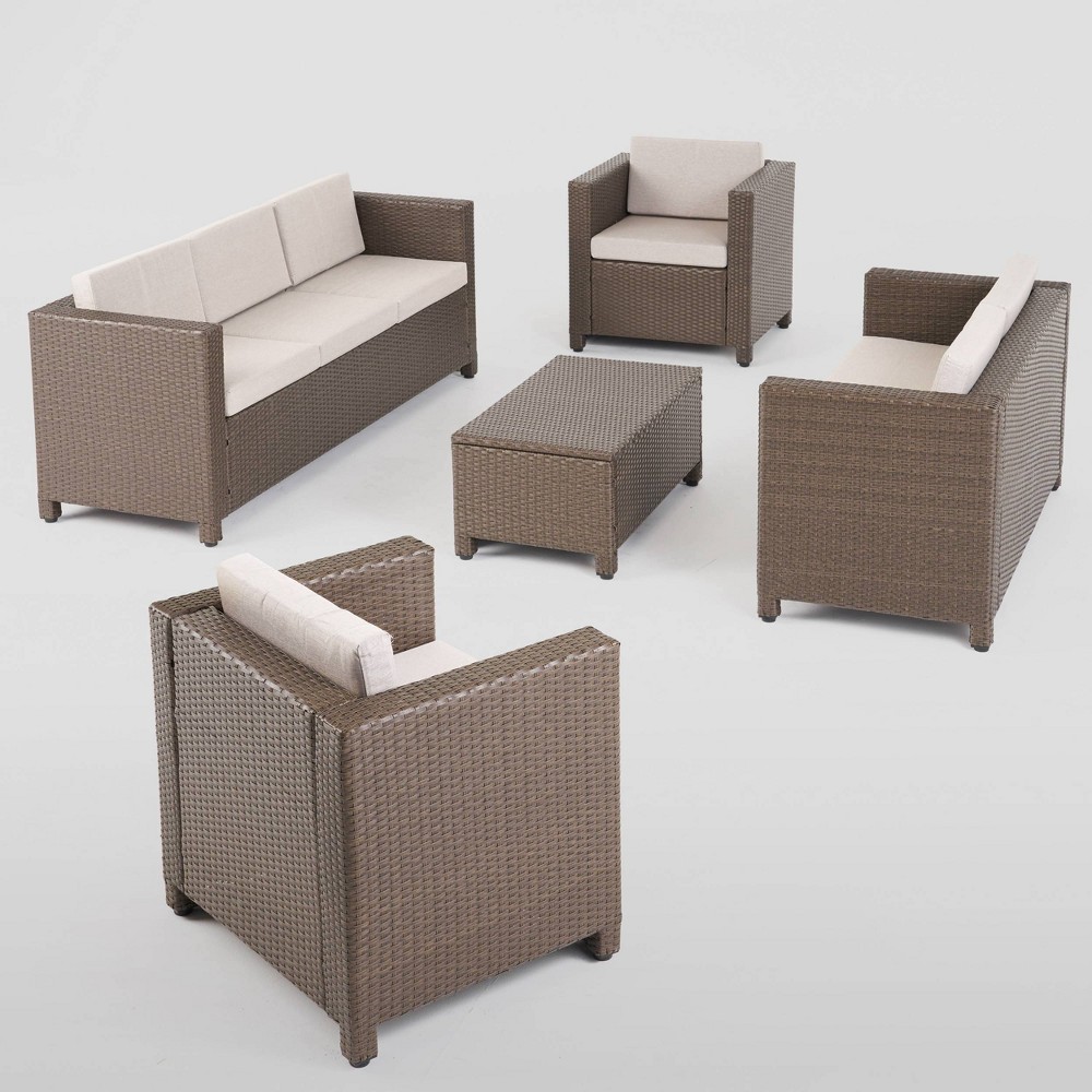 Photos - Garden Furniture Puerta 5pc Wicker Sofa Chat Set - Brown/Ceramic Gray - Christopher Knight