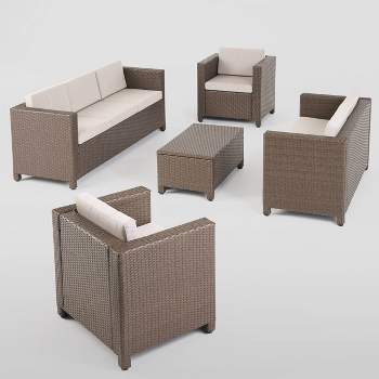 Puerta 5pc Wicker Sofa Chat Set - Brown/Ceramic Gray - Christopher Knight Home