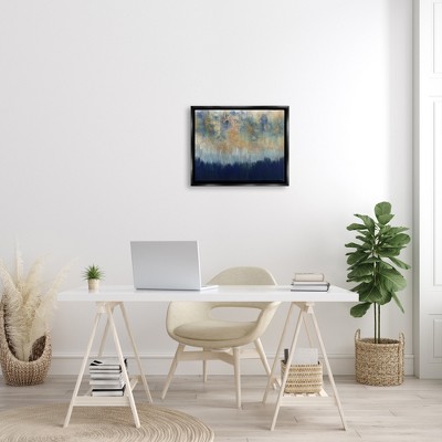 Abstract Gold and Blue Textured Canvas Print with Black Frame