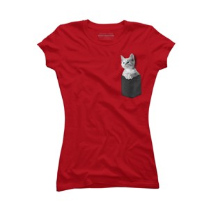Junior's Design By Humans Pocket Kitten By Mitxeldotcom T-Shirt - 1 of 3