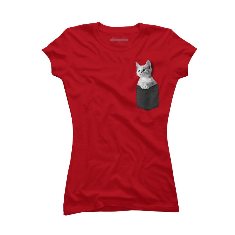 Junior's Design By Humans Pocket Kitten By Mitxeldotcom T-Shirt, 1 of 4
