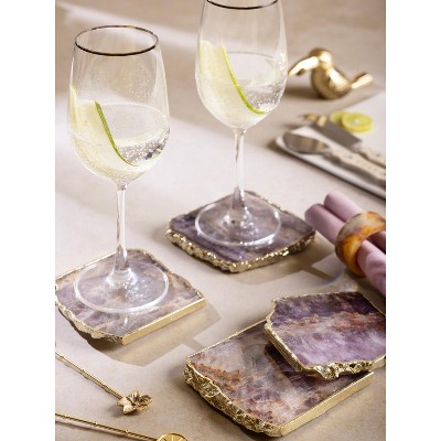 Dazzle Amethyst Stone Coasters with Gold Edges, Set of 4