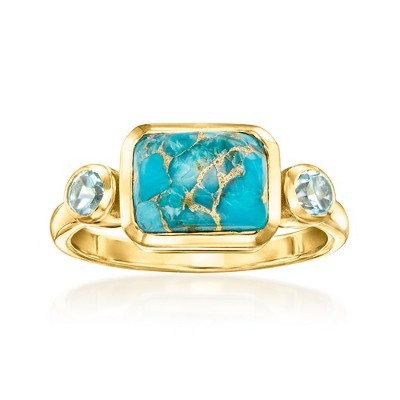 Ross-Simons Turquoise and 0.20 ct. t.w. Sky Blue Topaz Ring in 18kt Gold Over Sterling