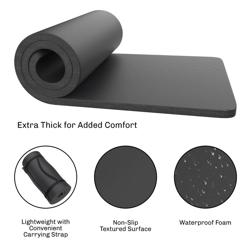 Leisure Sports Roll-Up Camping Mat With Carry Strap - Adult Single Thick Foam Waterproof Mat - Black, 3 of 8