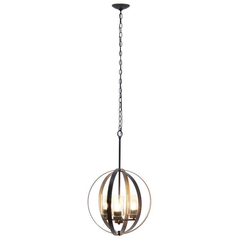 3-Light 18" Adjustable Industrial Globe Hanging Metal/Clear Glass Ceiling Pendant - Lalia Home, 3 of 13