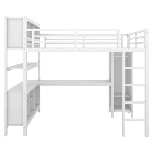 Bellemave Full Size Loft Bed with Wardrobe and Storage Cubes,Heavy Duty Loft Bed with Desk, Storage Shelf and Guardrail, White - 1 of 4