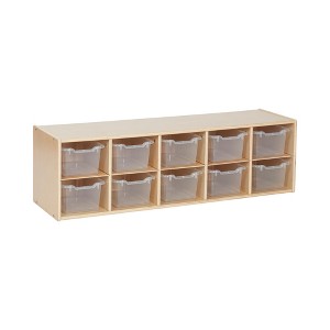 ECR4Kids Streamline 10 Cubby Tray Cabinet with 10 Scoop Front Storage Bins, 2x5, Natural - 1 of 4