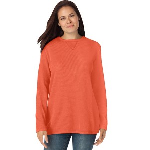 Woman Within Plus Size Waffle Thermal Sweatshirt - 1 of 4