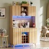 PAKASEPT 70" Fluted Coffee Bar Cabinet with Power Outlet & Light, Kitchen Hutch with Drawers, Shelf and Wine Glass Rack, Pantry China Cabinet for Home - 2 of 4