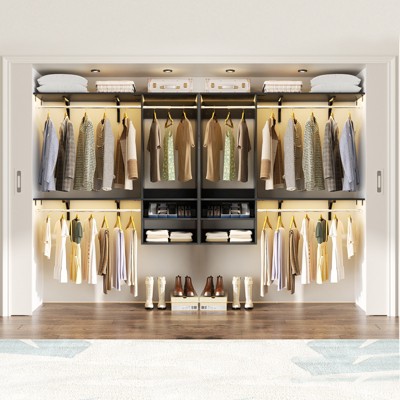 Aheaplus 96'' Wall-mounted Closet Storage Organizer,  Floating Closet System with Cuttable Shelves and Extendable Hanging Rods