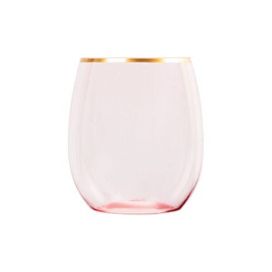 Posh Setting 12 oz Pink with Gold Rim Plastic Disposable stemless Wine goblet - 6 Pack - 1 of 3