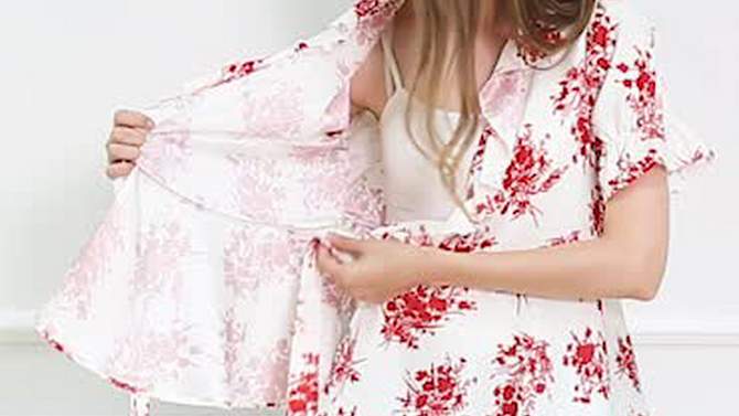 Allegra K Women's Floral V Neck Tie Waist Short Sleeve Belted Ruffle Wrap Shirt, 2 of 8, play video