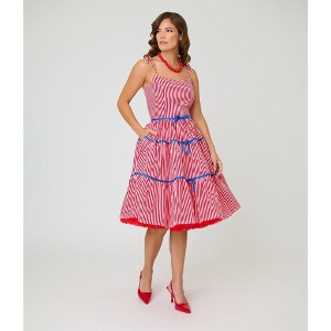 target red and white striped dress Unique Vintage Red & White Striped Tiered Swing Dress
