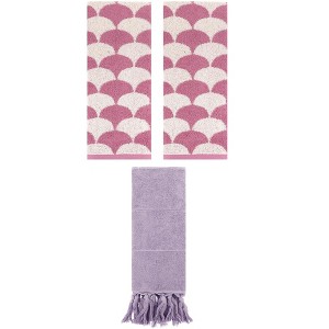 REGALWOVEN 3 Packs Cotton Geometric and Solid Absorbent Soft Hand Towel for Bathroom Kitchen - 1 of 4