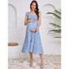 Coolmee Womens Maternity Dress Summer Sleeveless Smocked Square Neck Ruffle Casual Boho Midi Dress Baby Shower Photoshoot - 3 of 4