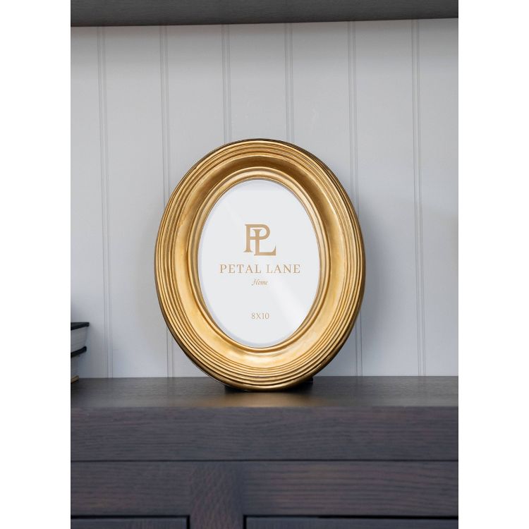 Petal Lane 8&#34;x10&#34; Gold Oval Table Frame: Luxury Resin Easel Back, 5x7 Photo Display, Glam Decor, 1 of 3