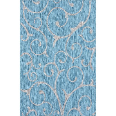 Light Aqua Rectangular Stain-Resistant Outdoor Area Rug 6' x 9'