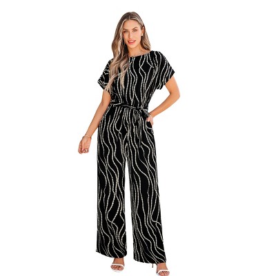 Women's Chic Wavy Printed Wide-Leg Jumpsuit - Cupshe