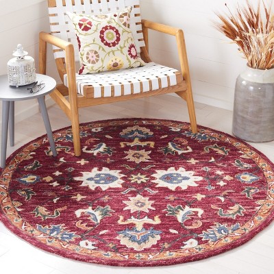 Handmade Rustic-Chic Round Red Wool Tufted Rug - 5' Diameter