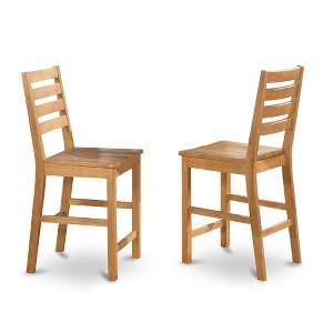 East West Furniture,Café Pub Counter Height with Wood Seat - Natural Oak Finish, Set of 2 - 1 of 3