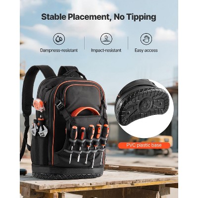 VEVOR Tool Backpack, 65 Pockets, Heavy-duty Tools Storage Organizer Work Bags with Laptop Compartment & Molded Base, Black+Orange — фото 6