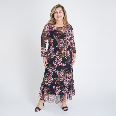 Women's Floral Mesh Ruffle Dress - Connected Apparel : Target