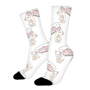 Kawaii Cats Are Playing Helicopter Toy Women Printed Crew Socks Funny Funky Socks Soft Polyester Novelty Gifts for Artists Men - 1 of 1