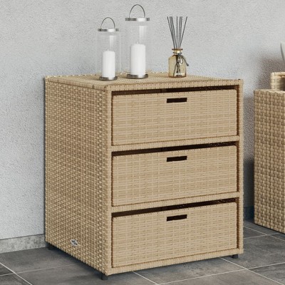 VidaXL Patio Storage Cabinet Beige 21.7"x23.2"x27.2" Poly Rattan