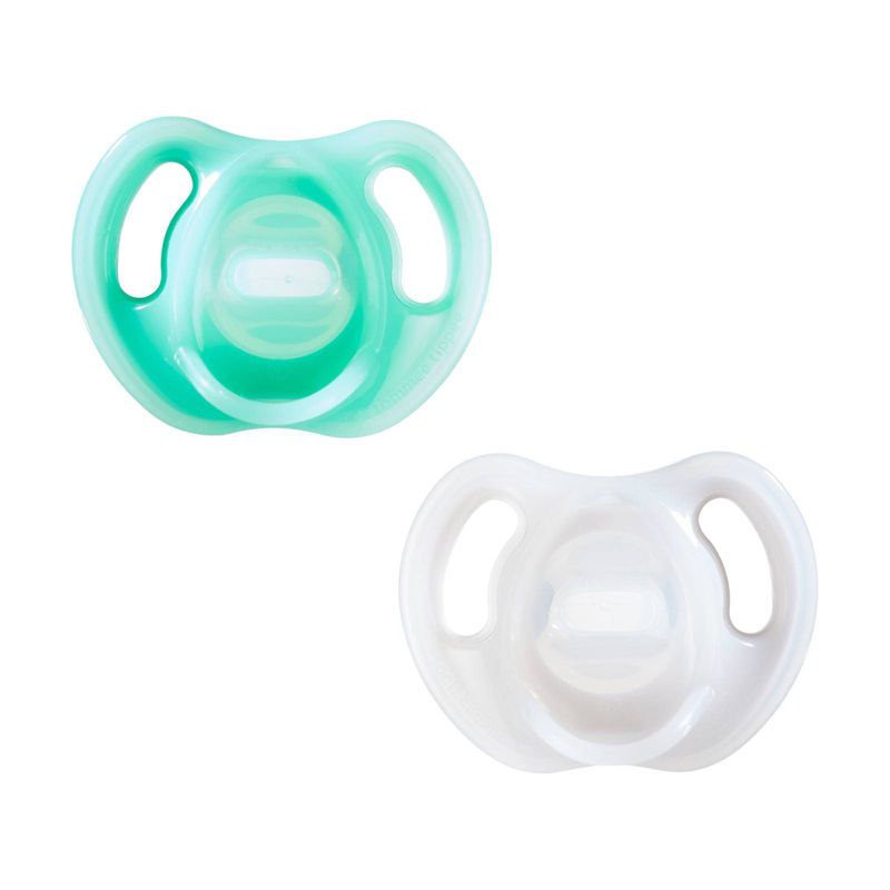 Tommee Tippee Ultra-Light Silicone Pacifier 0-6m - 2pk - White/Green, 1 of 7