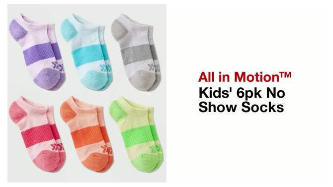 Kids' 6pk No Show Socks - All In Motion™, 2 of 5, play video