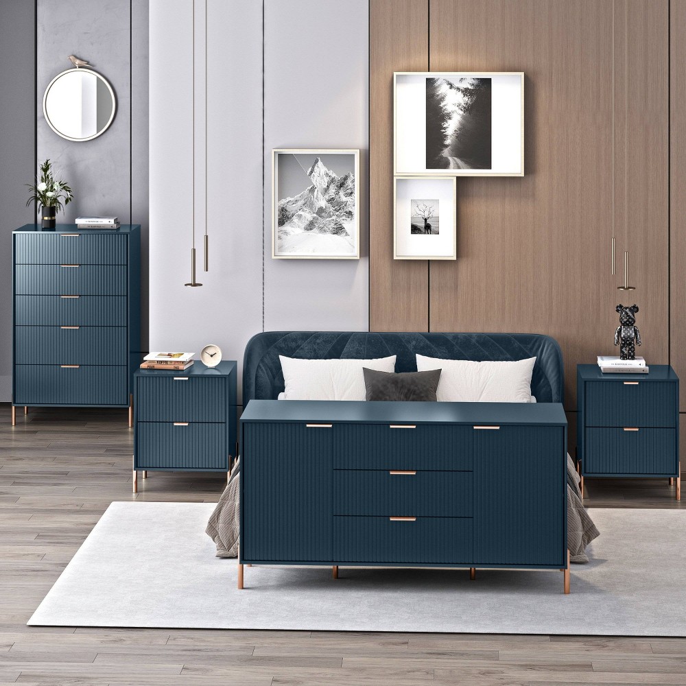 Festivo 4pc Modern Elegance Bedremm Chest and Dresser and 2 Drawer Nightstands Set Navy