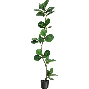 Artificial Fiddle Leaf Fig Tree in Black Plastic Pot, Faux Potted Tree for Home Decor, Rubber Tree - 1 of 4