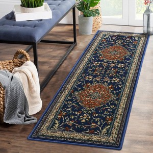 Vintage Floral Rug for Living Room, Stain Resistant Durable Indoor Carpets with Breathable Jute Backing, Soft Non Shedding Floor Mats,  Blue - 1 of 4