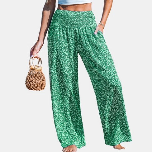 Women's Ditsy Floral Smocked Waist Wide Leg Pants - Cupshe - image 1 of 4