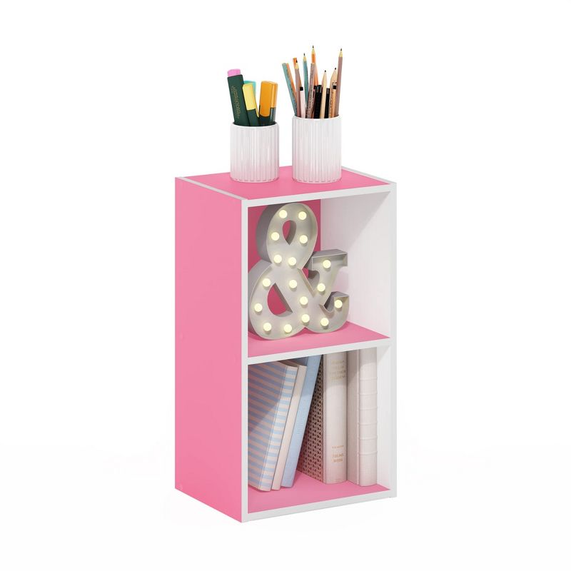 Furinno Pasir 2-Tier Open Shelf Bookcase, Pink/White, 2 of 5