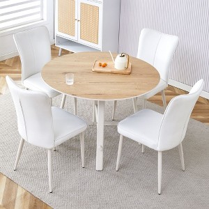 NicBex Dining Table Set for 4 Kitchen Table Modern Simple Round Dining Table Set for 4 MDF Tabletop with 4 White PU Chairs - 1 of 4