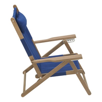 Blue Eucalyptus Wood Folding Camping Chair with Arms