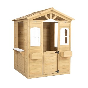 Outdoor Playhouse, Wooden Kids Playhouse for Kid with Working Door, Windows, Flowers Pot Holder,Cottage Playhouse for Boy or Girl, Backyard, Lawn, - 1 of 4