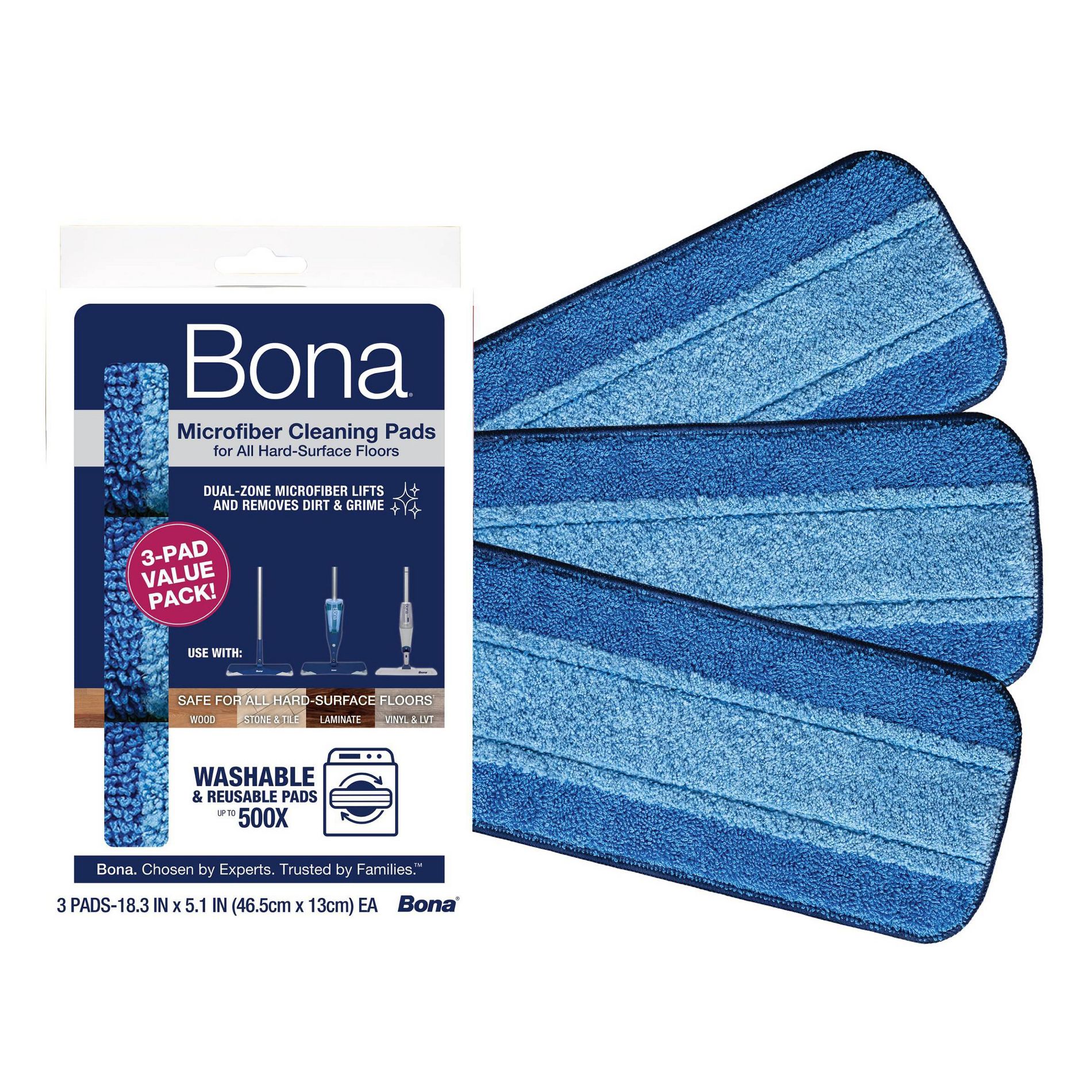 Bona Cleaning Products Multi Surface Microfiber Cleaning & Mopping Pad Reusable Mop Refills