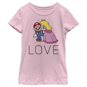 Girl's Nintendo Super Mario Princess Peach Kiss Love T-Shirt - 1 of 3