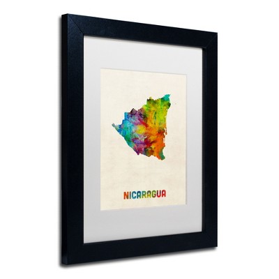 Trademark Fine Art-Michael Tompsett 'Nicaragua Watercolor Map' Matted Framed Art