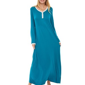 ADR Women's Nightshirt, Soft Knit Nightgown Long Sleep Shirt Full Length Henley Pajama Top with Pockets - 1 of 4